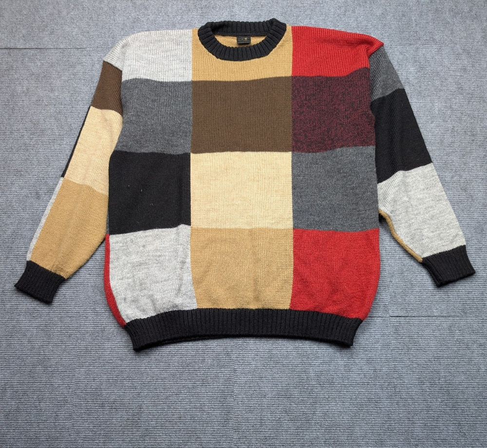 Kessler Alpaca Sweater Womens Large Patchwork Knit Neutral Color Block Retro 90s
